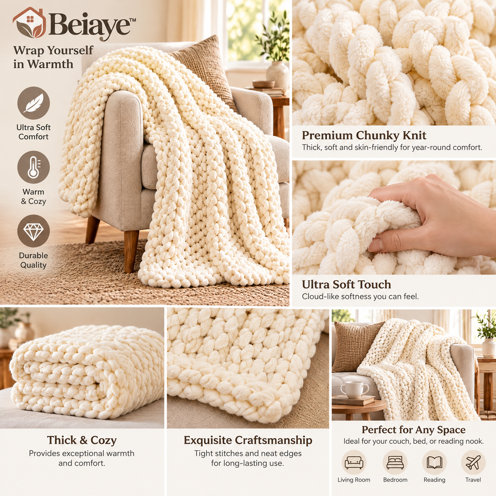 Beiaye™ CloudSoft Chunky Knit Throw Blanket — lifestyle view