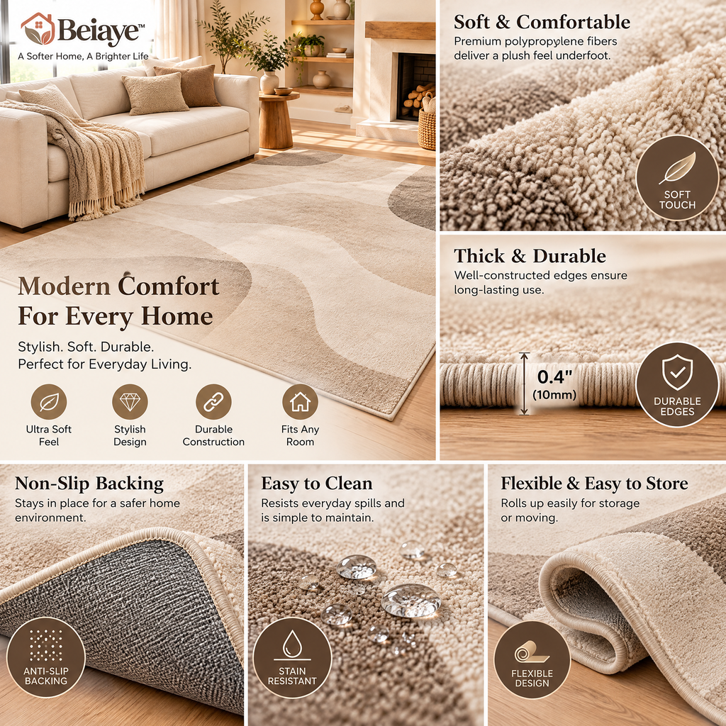 Beiaye™ Haven Abstract Washable Area Rug — styled room view