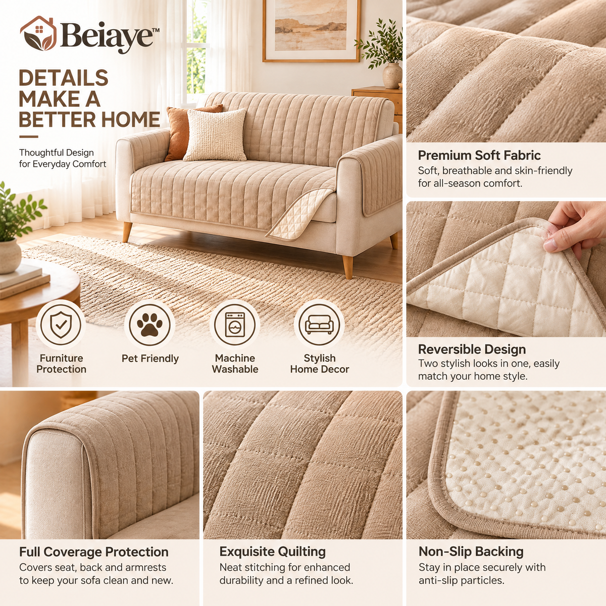 Beiaye™ Everyday Quilted Sofa Protector — lifestyle view