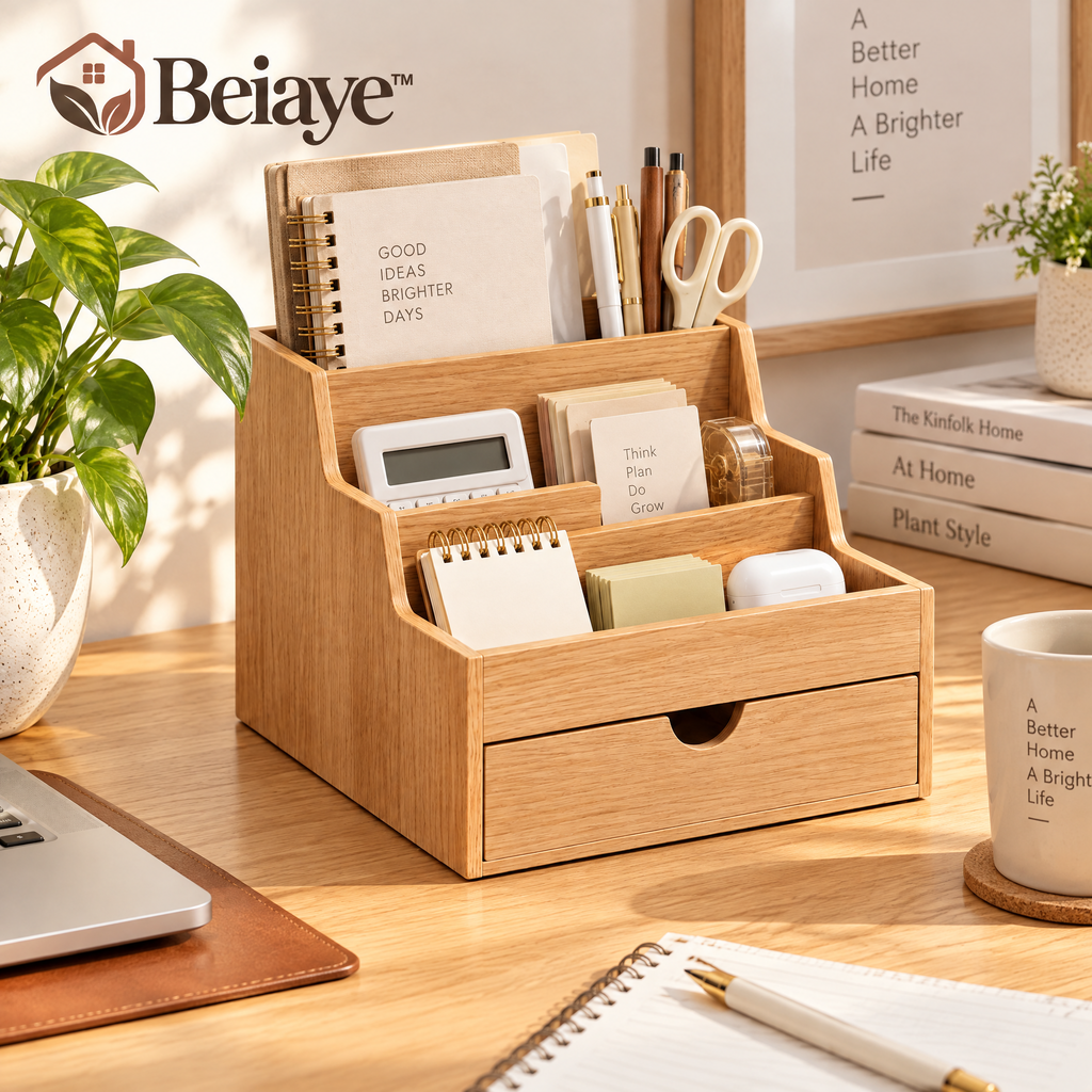 Beiaye™ Tiered Oak Desktop Organizer — lifestyle view