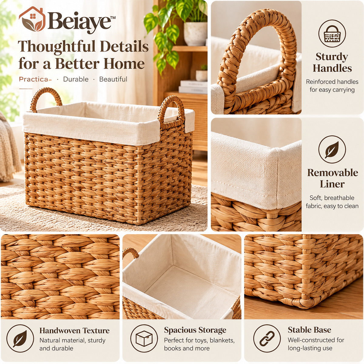 Beiaye™ Natural Rattan Storage Basket — details and features
