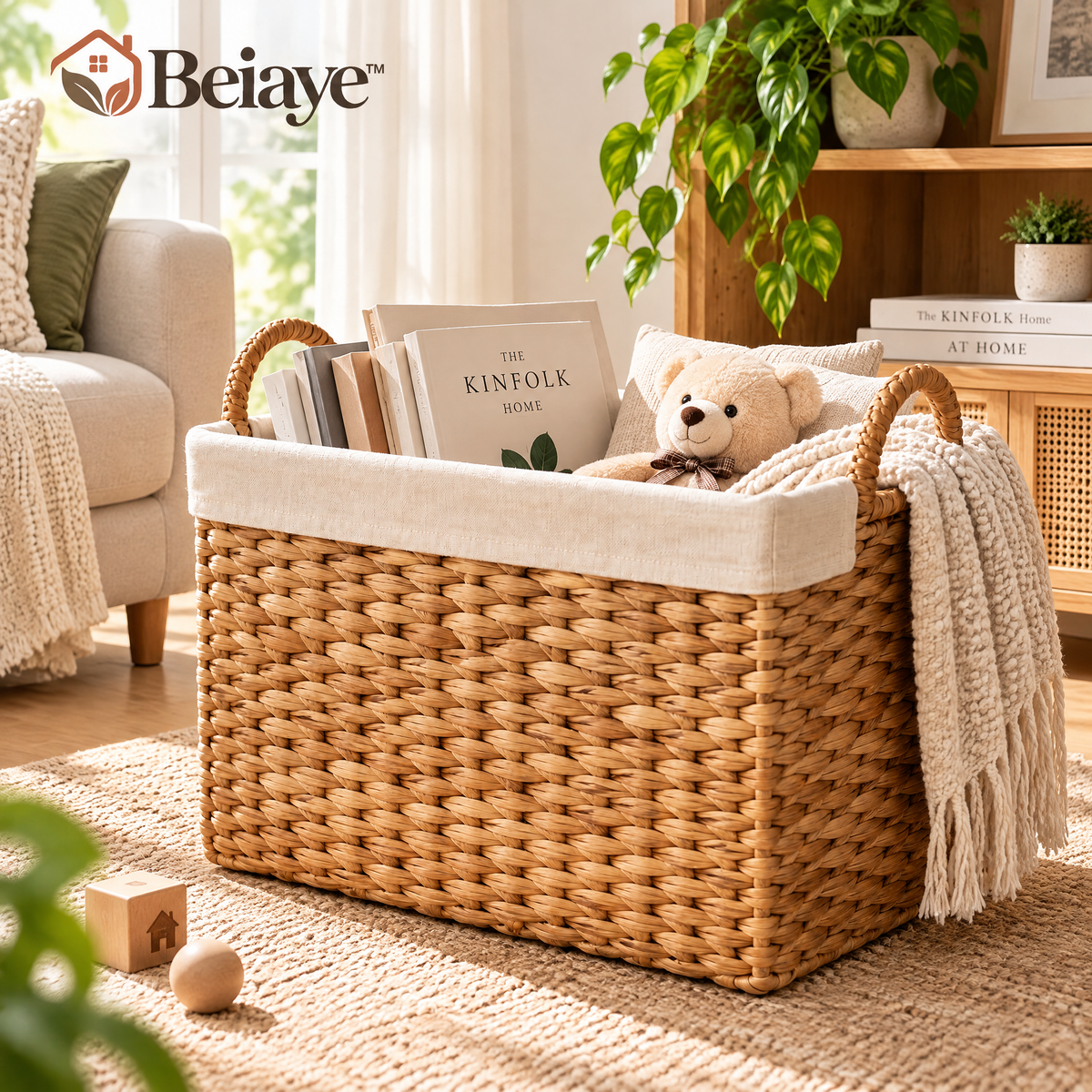 Beiaye™ Natural Rattan Storage Basket — styled room view