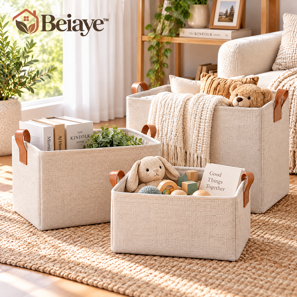 Beiaye™ Nesting Fabric Storage Bin Set — details and features