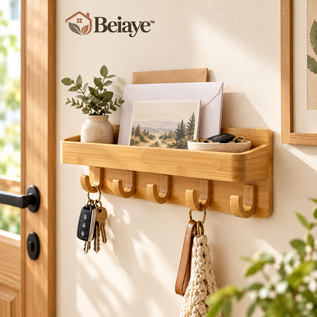 Beiaye™ Bamboo Entryway Mail & Key Rack — branded product overview