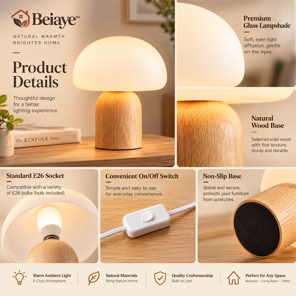 Beiaye™ MoonGlow Mushroom Bedside Lamp — lifestyle view