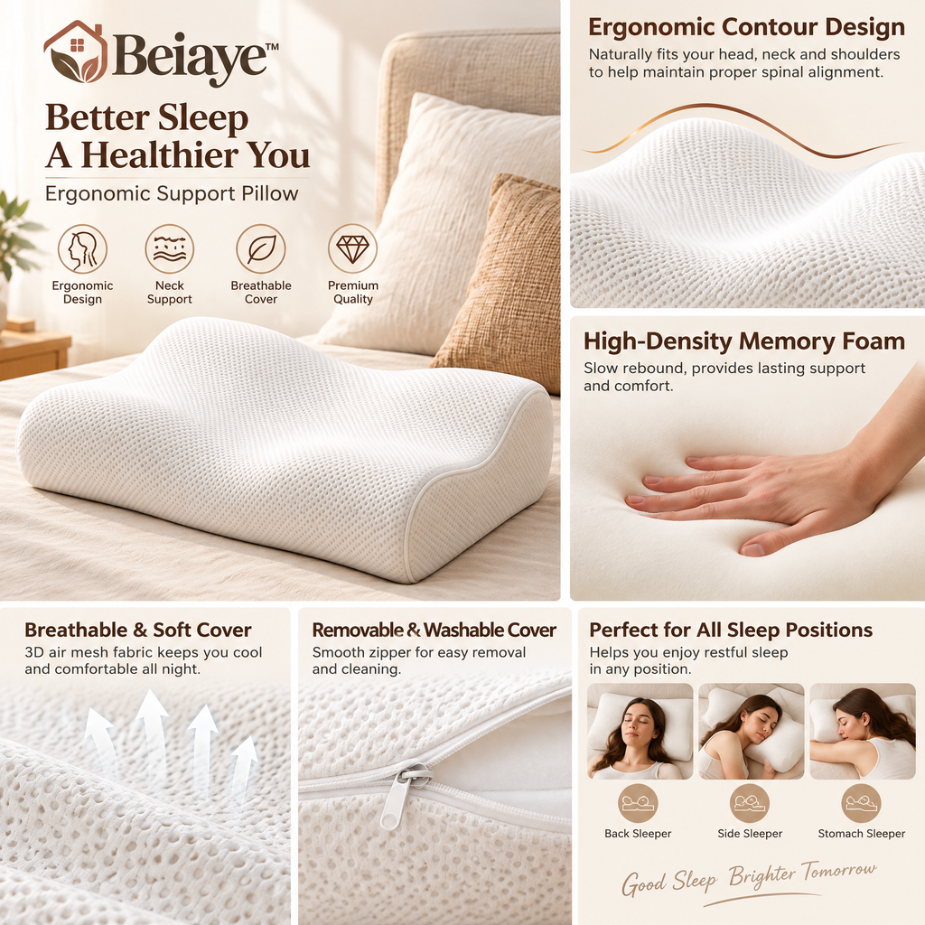 Beiaye™ Align Contour Memory Foam Pillow — styled room view